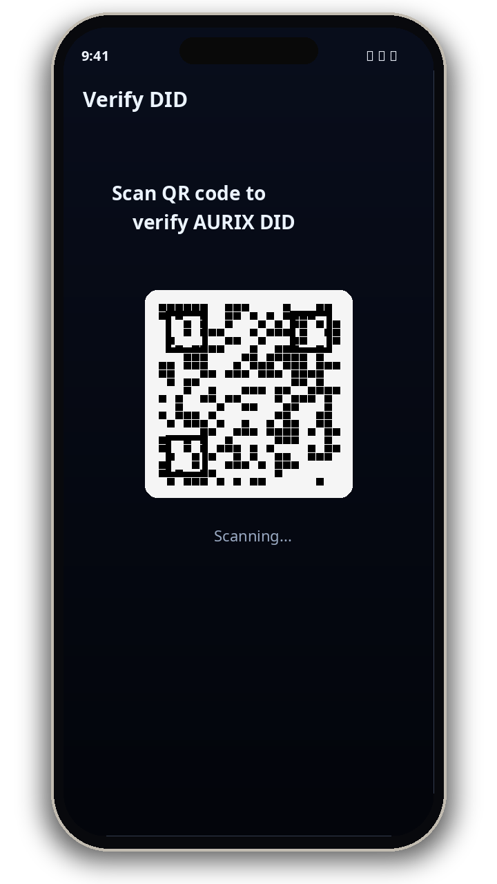 Aurix QR verification screen
